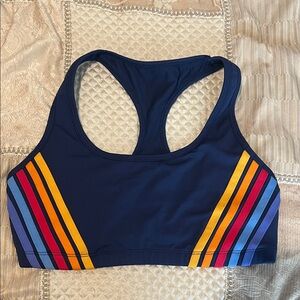 Forever 21 Navy Racerback Sports Bra with Rainbow Side Stripes
